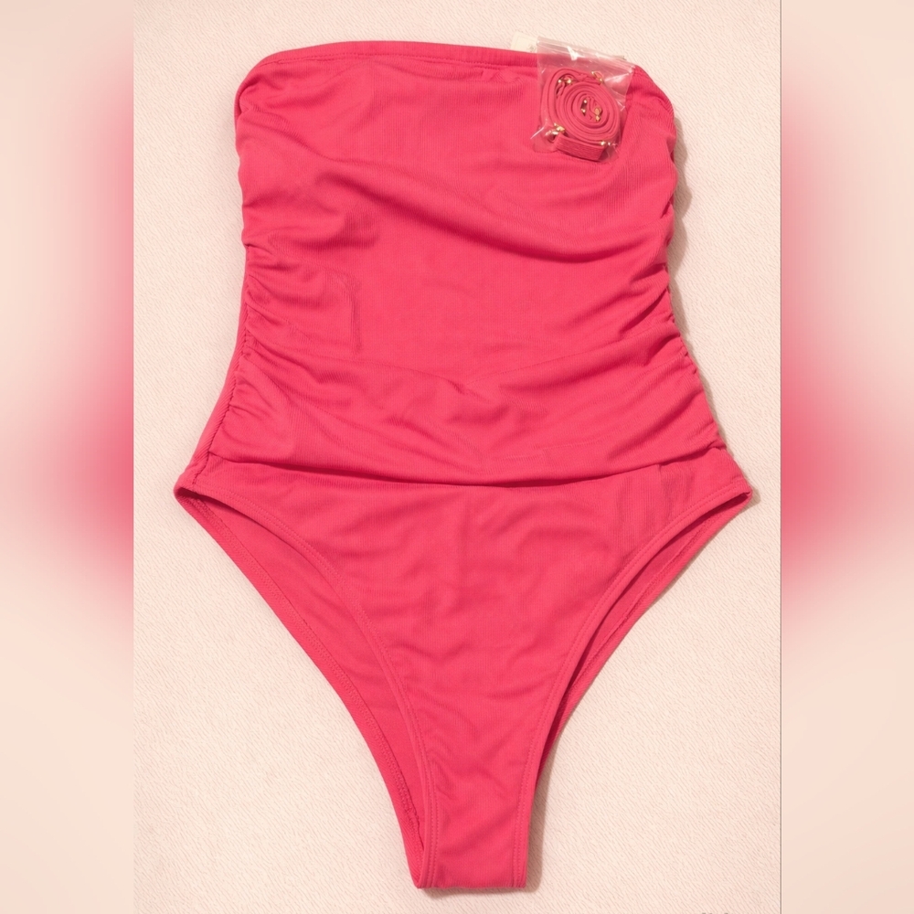 Shade & Shore Vibrant Pink One Piece Bodysuit Size M NEW